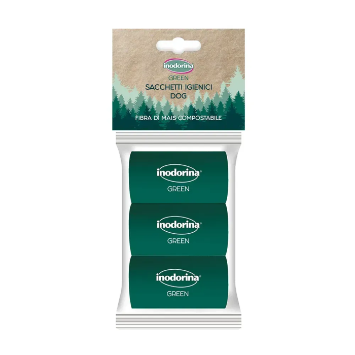 Inodorina Green Bags - Біорозкладні пакетики для прибирання з кукурузного волокна, 3 шт
