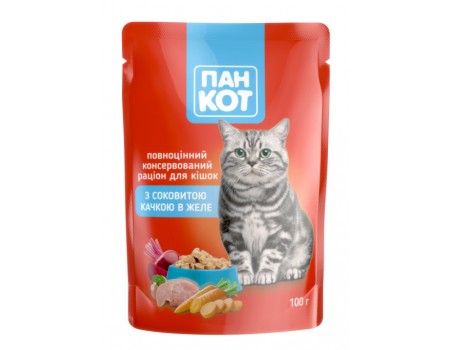 Пан Кіт Качка пауч для дорослих кішок всіх порід із соковитою качкою в желе 100г