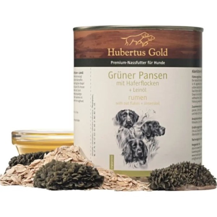 Вологий корм HUBERTUS GOLD Grüner Pansen mit Haferflocken, рубець з пластівцями з лляною олією, 800 г
