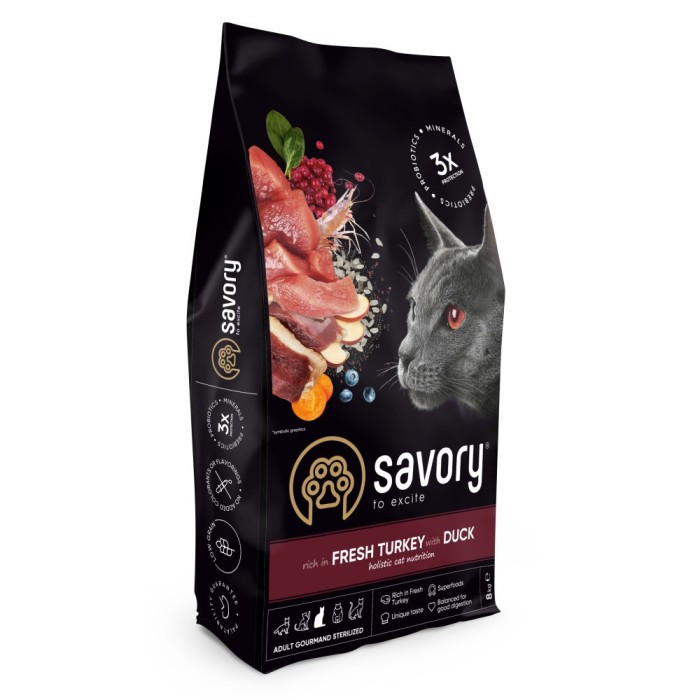 Корм Savory Adult Cat Steril Fresh Turkey and Duck для стерилізованих котів з індичкою та качкою 8кг