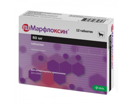 Марфлоксин 80мг антибактеріальні таблетки (марбофлоксацин) 1тб/40кг, 10 таблеток, КRКА