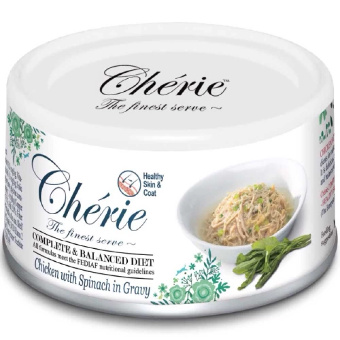 Консерва для котів Cherie "Hair & Coat", з курки та шпинату в соусі, 80 гр
