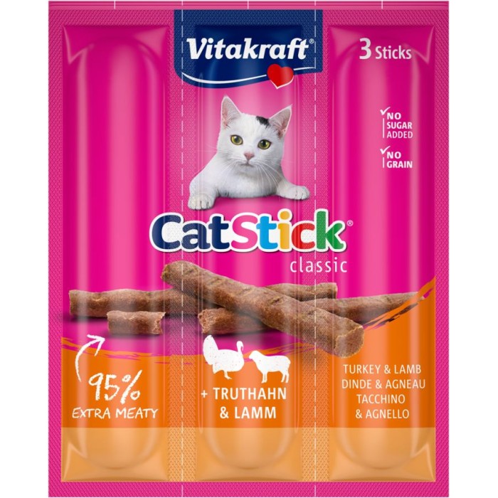 М'ясні палички Vitakraft  Cat Stick Turkey and Lamb , для котів, з індичкою та ягням, 3*6 гр