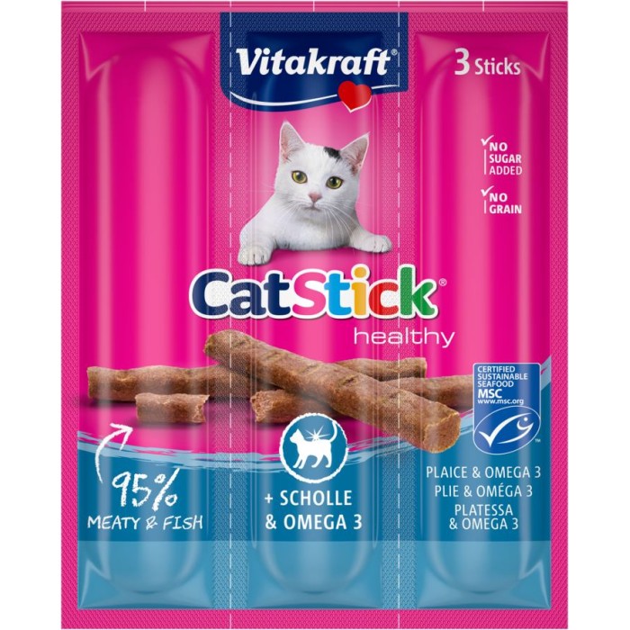 М'ясні палички Vitakraft  Cat Stick Scholle  and Omega, для котів, з камбалою та омегою, 3*6 гр