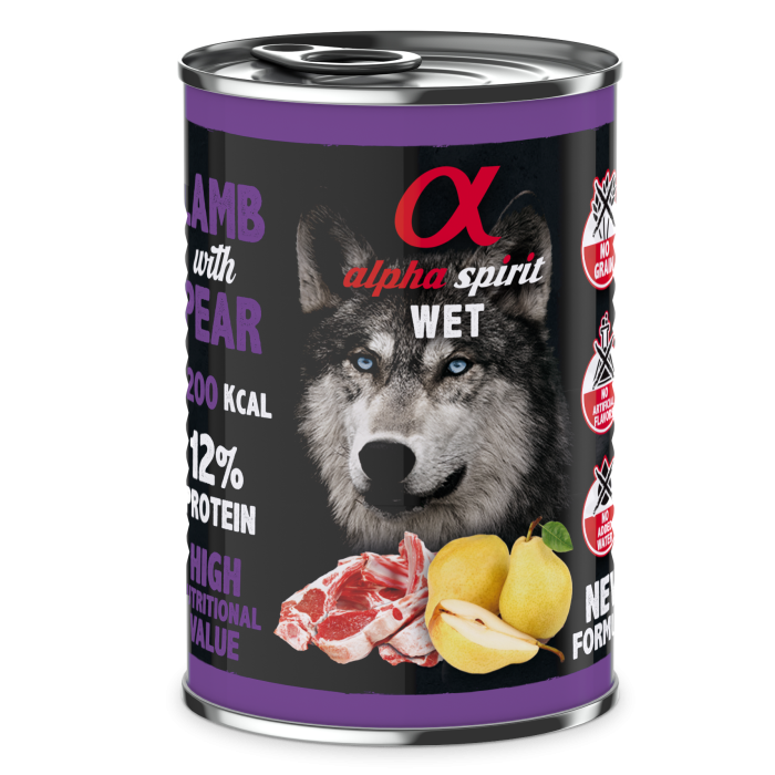 Повнораціонний вологий корм Alpha Spirit Lamb With Pear, для дорослих собак, ягнятина з грушею, 400 г