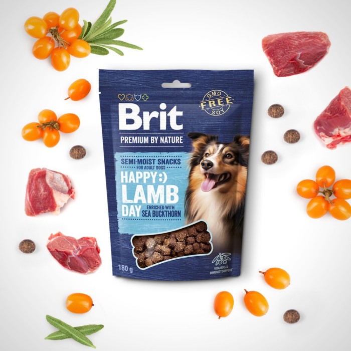 Ласощі для собак Brit Premium Semi-moist Snacks Lamb with Sea Buckthorn напіввологі з ягням і обліпихою, 180г