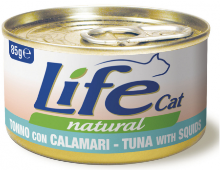  LifeCat Tuna with squid - ЛайфКэт  Дополнительный влажный корм для кошек, 85 гр Тунец с кальмарами