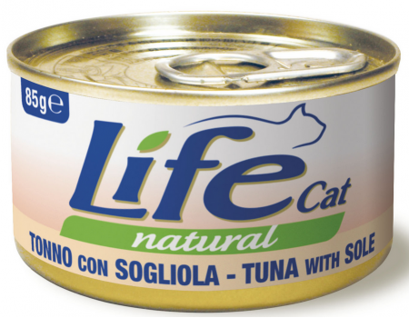  LifeCat Tuna with sole - ЛайфКэт  Дополнительный влажный корм для кошек, 85 гр Тунец с камбалой
