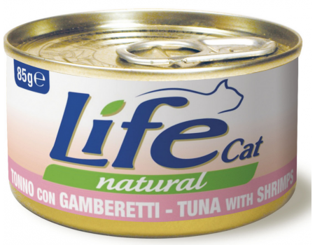  LifeCat Tuna with shrimps - ЛайфКэт  Дополнительный влажный корм для кошек, 85 гр Тунец с креветками 
