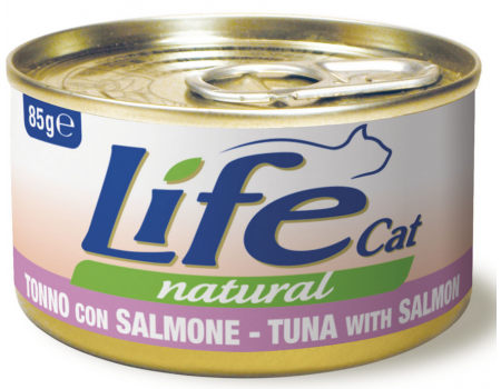 LifeCat Tuna with salmon - ЛайфКэт  Дополнительный влажный корм для кошек, 85 гр Тунец с лососем