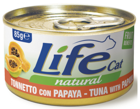  LifeCat Tuna with papaya - ЛайфКэт  Дополнительный влажный корм для кошек, 85 гр Тунец с папайей