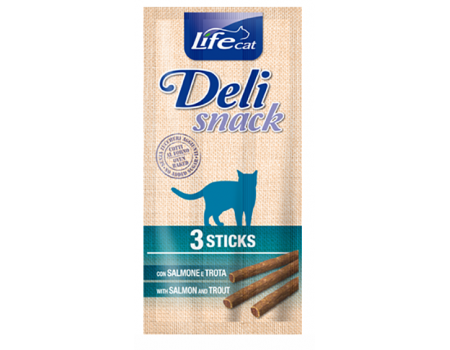 LifeCat DeliSnack Sticks Salmon and Trout ЛайфКет ДеліСнек - Додатковий корм для кішок, Лосось з фореллю, 15 гр (3 x 5гр)