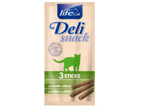 LifeCat DeliSnack Sticks Turkey and Rabbit ЛайфКет ДеліСнек - Додатковий корм/ласощі для кішок, Індичка з кроликом, 15 гр (3 x 5гр)