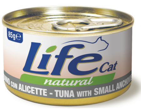  LifeCat Tuna with small anchovies - ЛайфКэт  Дополнительный влажный корм для кошек, 85 гр Тунец с анчоусами