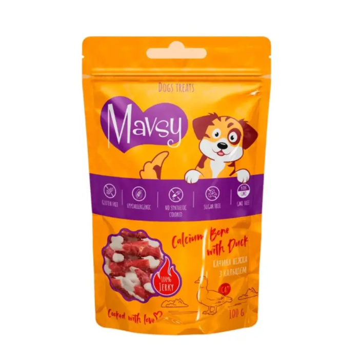 Ласощі для собак Mavsy-Calcium Bone with Duck, качина ніжка з кальцієм, 100 г