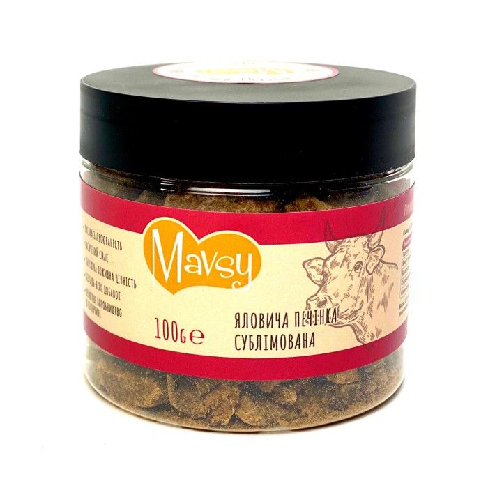 Ласощі для собак та котів Mavsy, з сублімованою яловичою печінкою, 100 г