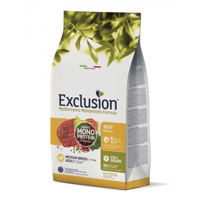 Сухий корм Exclusion Adult Beef Medium Breed  для дорослих собак середніх порід, з яловичиною, 12 кг