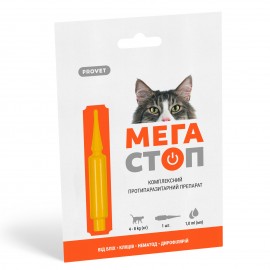 Краплі PROVET МЕГАСТОП для котів 4-8 кг, 1п.х1,0 мл (інсектоакарицид, ..