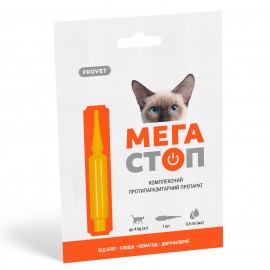 Капли PROVET МЕГАСТОП для кошек до 4 кг, 1п.х0,5 мл (инсектоакарицид, ..