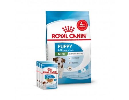 Акция // Сухой корм для собак ROYAL CANIN MINI PUPPY 2кг + 4 пауча в подарок