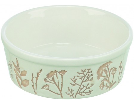 Миска для собак Trixie, керамическая, с растительным текстурным принтом, 0,3л, d 12 см, бело-коричневая