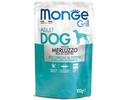 Monge Dog GRILL с треской  Полнорационный корм для собак Паучи с треской  100 г