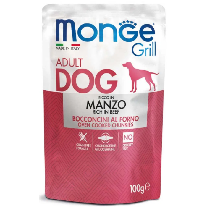 Monge Dog GRILL с говядиной  Полнорационный корм для собак Паучи с говядиной  100 г