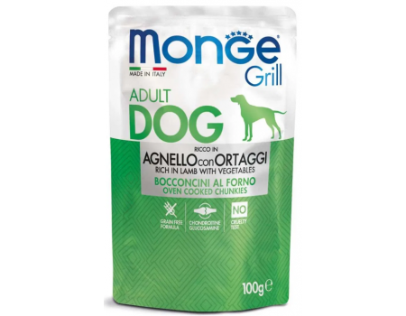Monge Dog GRILL з ягням та овочами Повнораційний корм для собак Паучі з ягням та овочами 100 г
