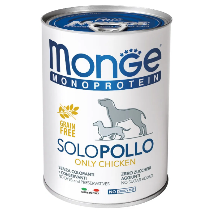 Monge Dog SOLO 100% курка, монопротеїнове харчування для дорослого собаки, Паштет з куркою 400 г