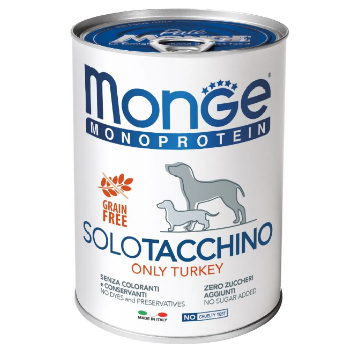Monge Dog SOLO 100% індичка, монопротеїнове харчування для дорослого собаки, Паштет з індичкою 400 г