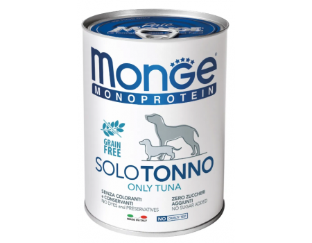 Monge Dog SOLO 100% тунець, монопротеїнове харчування для дорослого собаки, Паштет з тунцем 400 г