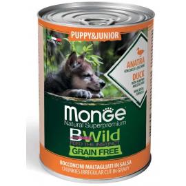 Monge Dog WET BWILD Puppy & Junior утка, тыква и цукини, беззерновая консерва для собак,  400 г