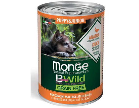 Monge Dog WET BWILD Puppy & Junior утка, тыква и цукини, беззерновая консерва для собак,  400 г