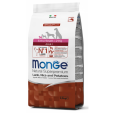 MONGE SUPERPREMIUM DOG EXTRA SMALL Adult ягненок, рис и картофель, полноценный сбалансированный рацион для взрослых собак миниатюрных пород, 2.5 кг