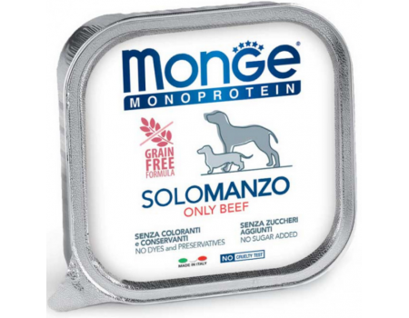 Monge Dog SOLO 100% говядина,  монопротеиновое питание для взрослой собаки, Паштет с говядиной 150 г
