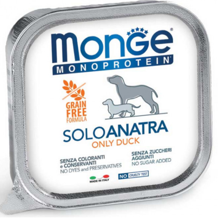Monge Dog SOLO 100% качка, монопротеїнове харчування для дорослого собаки, Паштет з качки 150 г