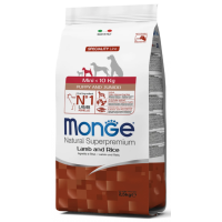 MONGE SUPER PREMIUM DOG MINI PUPPY & JUNIOR полноценный сбалансированный рацион для щенков мелких пород, ягненок с рисом, 0.8 кг.