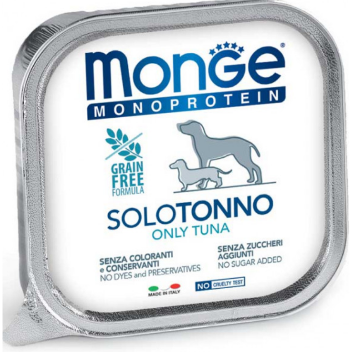 Monge Dog SOLO 100% тунець, монопротеїнове харчування для дорослого собаки, Паштет з тунцем 150 г
