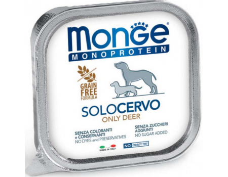 Monge Dog SOLO 100% оленина, монопротеїнове харчування для дорослого собаки, Паштет з олениною 150 г