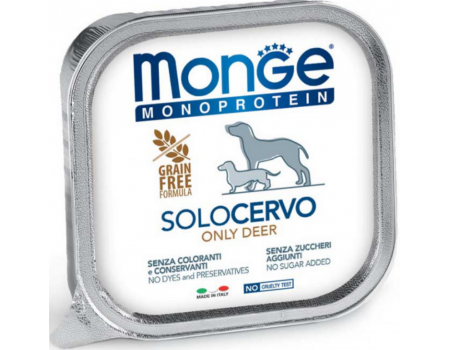 Monge Dog SOLO 100% оленина,  монопротеиновое питание для взрослой собаки, Паштет с олениной 150 г