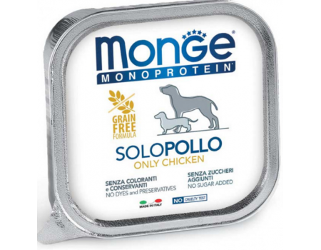 Monge Dog SOLO 100% курица,  монопротеиновое питание для взрослой собаки, Паштет с курицей 150 г