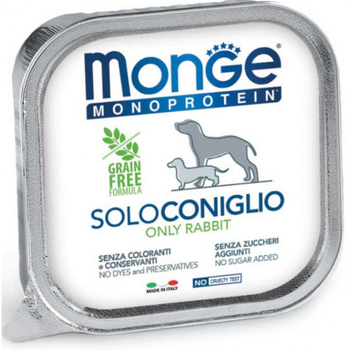 Monge Dog SOLO 100% кролик,  монопротеиновое питание для взрослой собаки, Паштет с кроликом 150 г