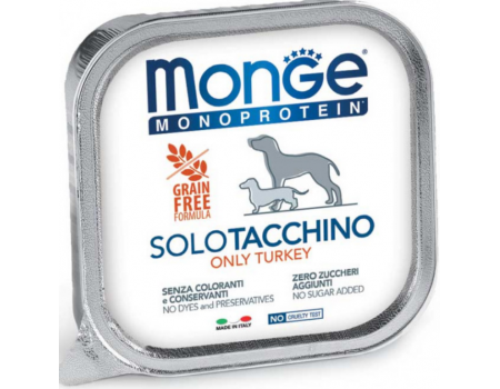 Monge Dog SOLO 100% индейка,  монопротеиновое питание для взрослой собаки, Паштет с индейкой 150 г