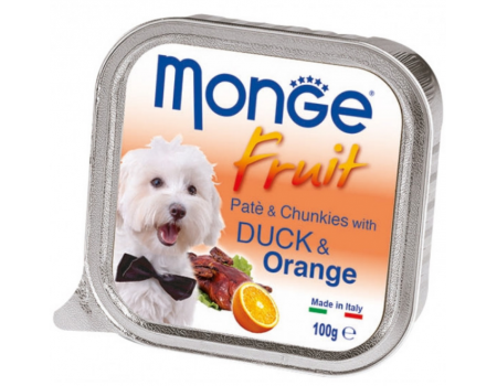 Monge Dog FRUIT утка с апельсином  Полнорационный корм для собак Паштет с утки с апельсином.  100 г