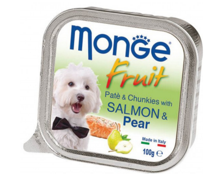 Monge Dog FRUIT лосось з грушею Повнораційний корм для собак Паштет з лососем та грушею. 100 г