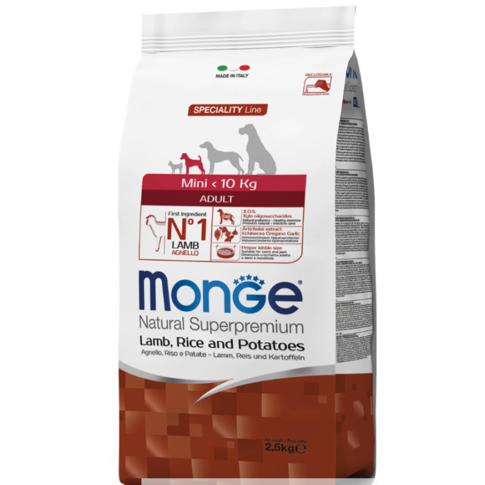 MONGE SUPER PREMIUM DOG MINI Adult  ягненок, рис и картофель   , 2.5 кг.