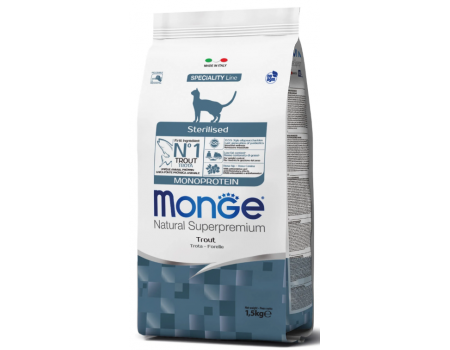 Monge Cat MONOPROTEIN Sterilised с фореллю - полноценный сбалансированный корм для стерилизованных котов, 0,4 кг