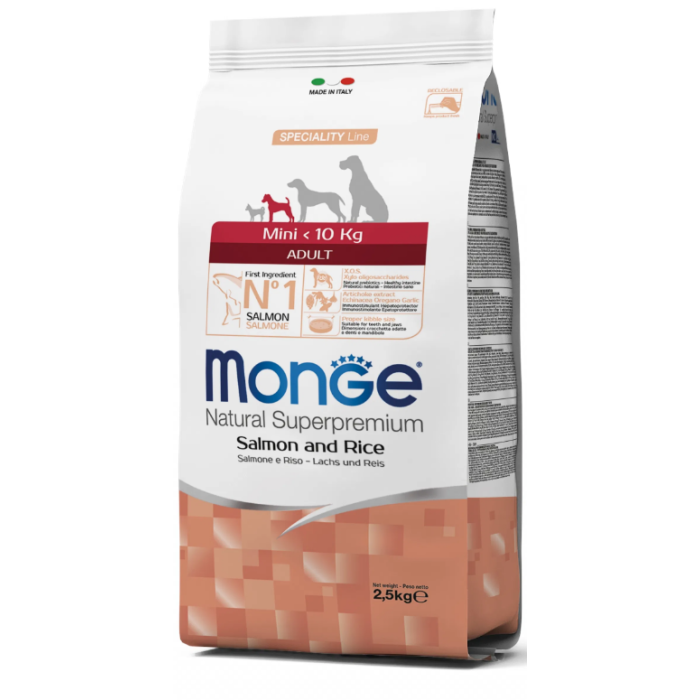 MONGE SUPER PREMIUM DOG MINI Adult лосось с рисом , 0.8 кг.