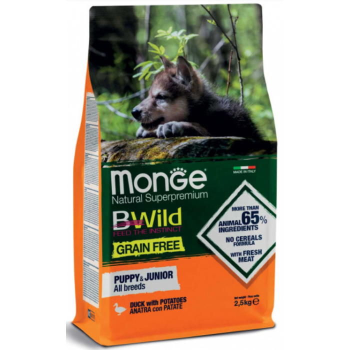 Сухий беззерновий корм Monge Dog Be Wild Gr.Free Puppy & Junior для цуценят, з качкою, 2.5 кг