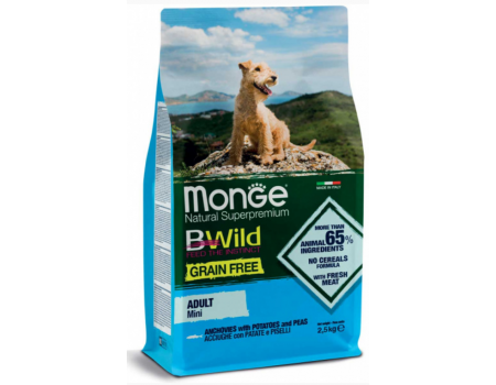 Сухой беззерновой корм Monge Dog Be Wild Gr. Free Mini для собак малых пород, с анчоусом, 15 кг